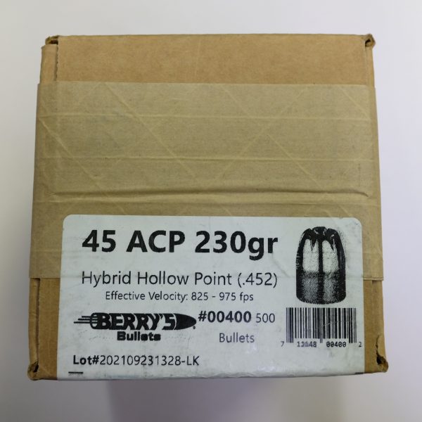 BERRY 45 (.452) 230gr HHP BULLET HYBRID-HP 500/Box