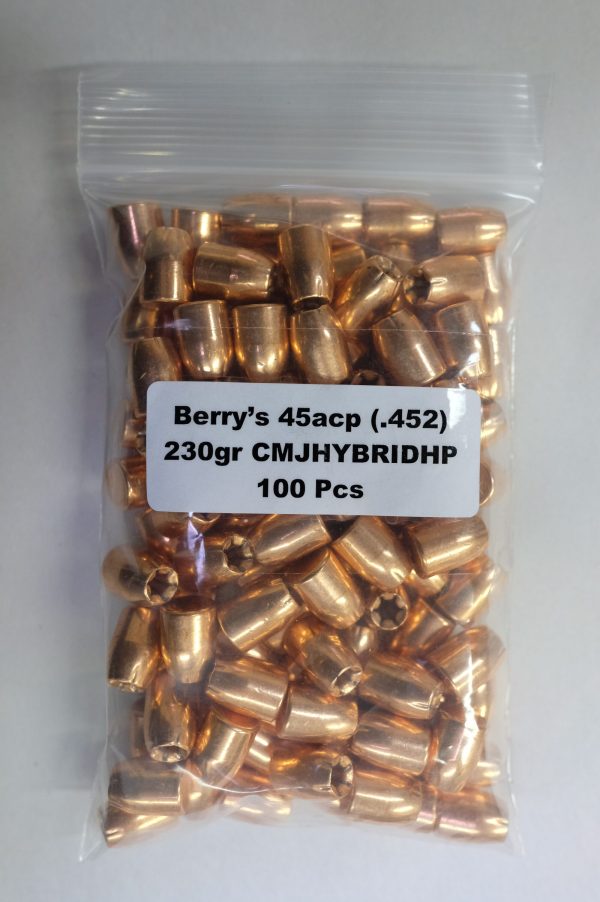 BERRY 45 (.452) 230gr HHP BULLET HYBRID-HP 100/Bag