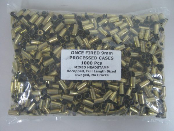 Previously Fired Mixed Headstamp Processed 9mm Brass Casings 1000/Bag