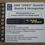 Campro/UNIS Ginex Small Pistol Primers 100/Sleeve