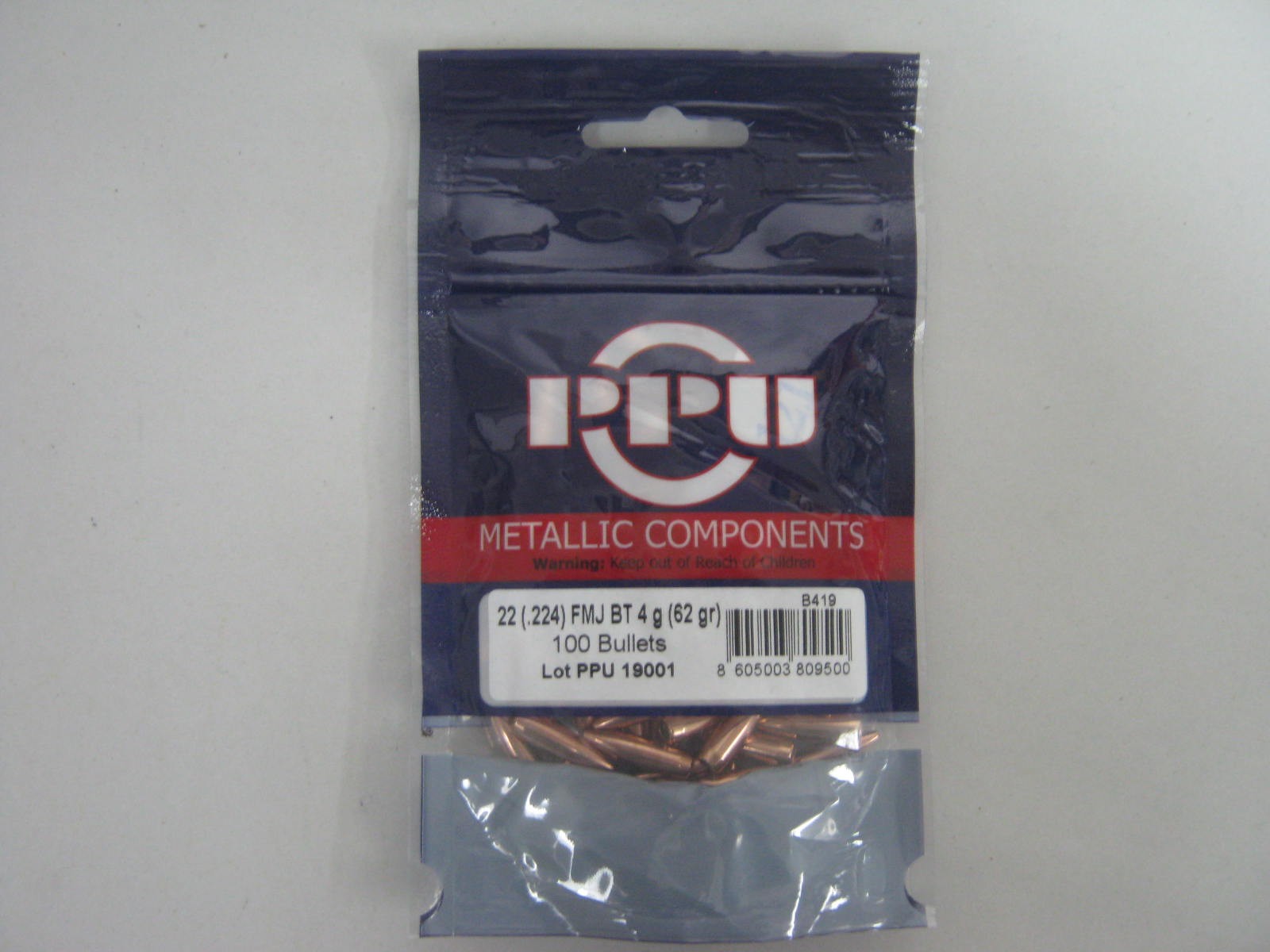 Prvi 22cal 62gr FMJBT Prvi 22c (.224) 62gr FMJBT BULLET 100/Bag - Image 1
