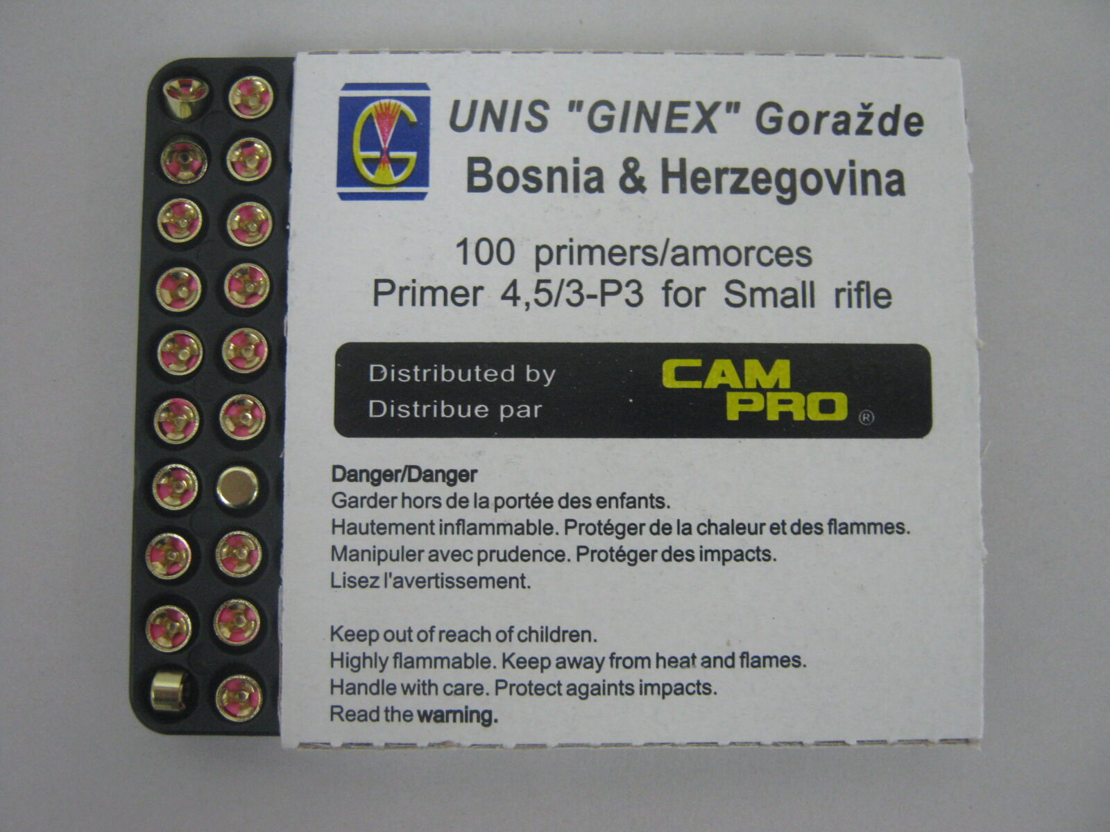 Ginex Small Rifle Primers Sleeve Campro/UNIS Ginex Small Rifle Primers 100/Sleeve - Image 1