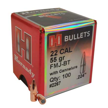 Hornady 2267 Hornady 22cal 55gr (.224) FMJBT cann 100/Box - Image 1
