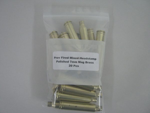 Previously Fired Mixed Headstamp Polished 7mm Mag Brass Cases 20/Bag