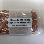 HORNADY 22c (.224) 52gr BTHP BULLET MATCH W/C 2249C 100/Bag