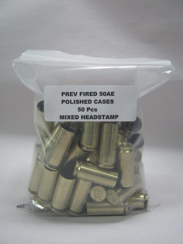 Previously Fired Polished Mixed Headstamp 50AE (Action Express) casings 50/Bag