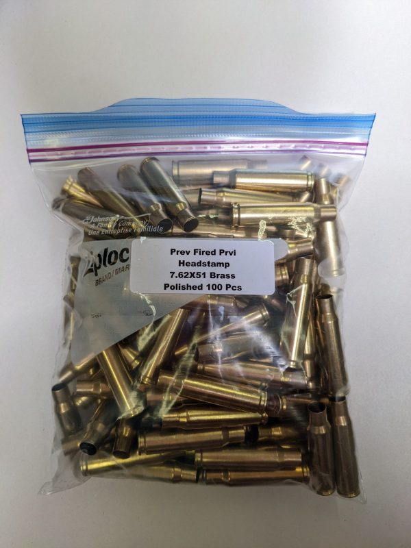 Previously Fired Prvi Headstamp 7.62x51 Cases 100/Bag