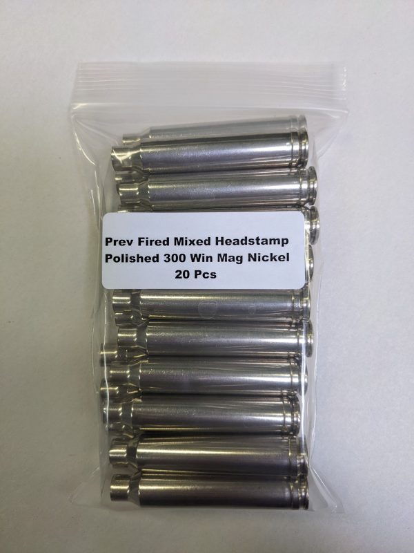 Previously Fired Mixed Headstamp Polished 300 Win Mag All Nickel cases 20/Bag
