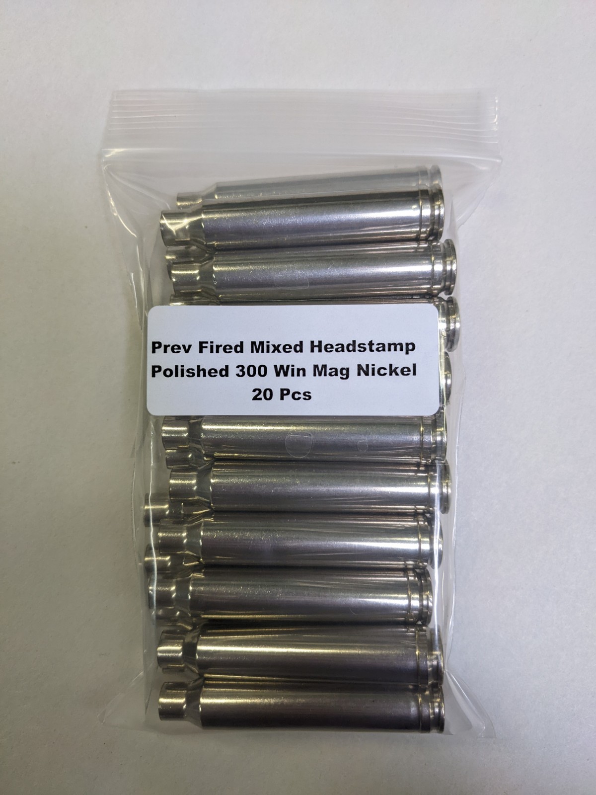 Previously Fired Mixed Headstamp Polished 300 Win Mag All Nickel cases 20/Bag Previously Fired Mixed Headstamp Polished 300 Win Mag All Nickel cases 20/Bag