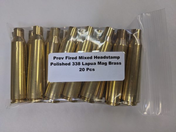 Previously Fired Mixed Headstamp Polished 338 Lapua Mag Brass Casings 20/Bag