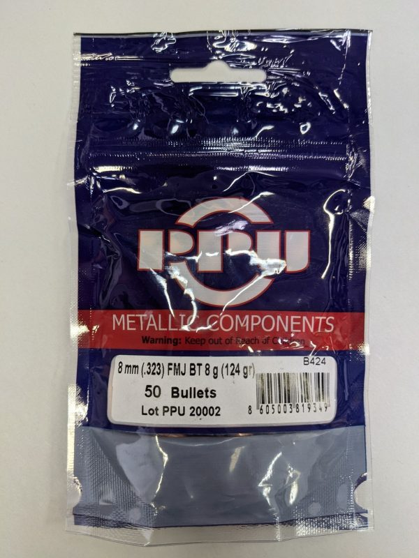 PRVI PARTIZAN BULLET 8MM (.323) 124gr FMJBT w/CANN 50/Bag