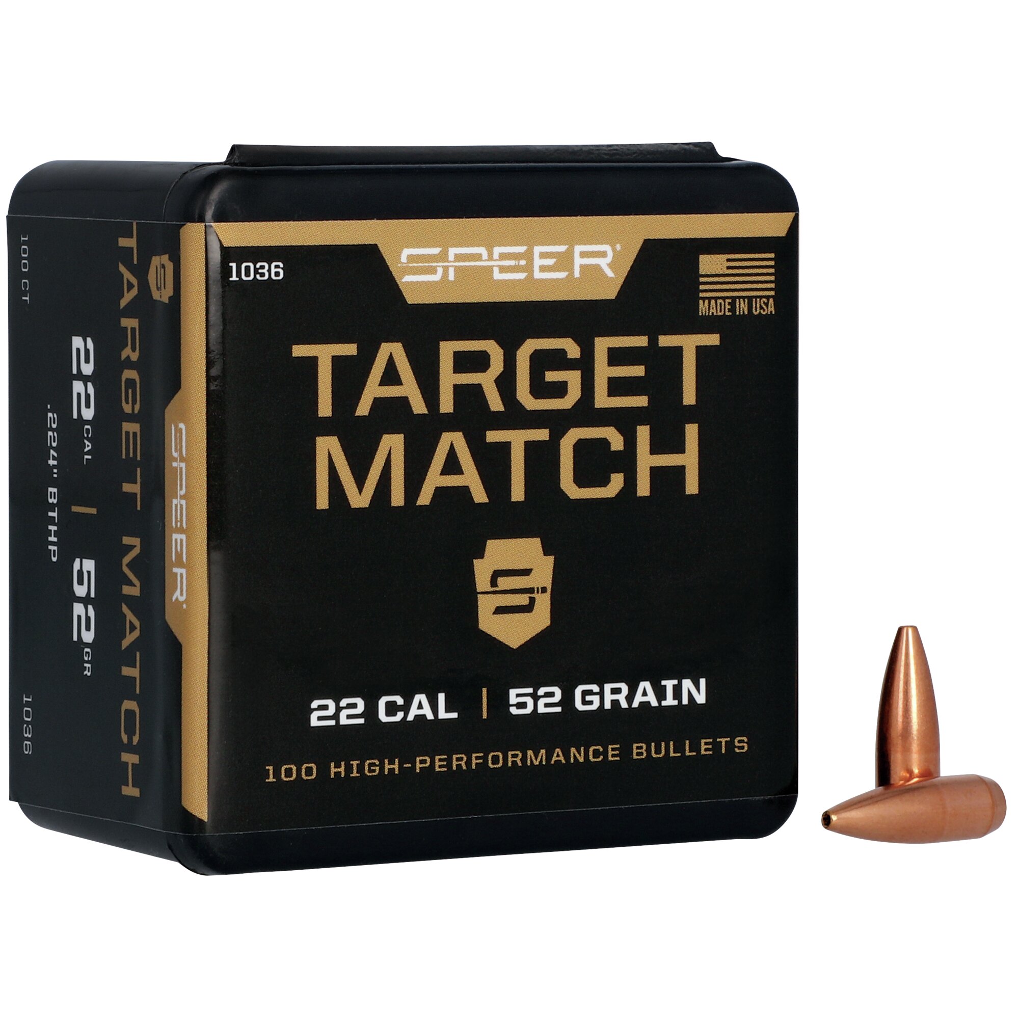 Speer 1036 SPEER 22 (.224) 52gr HPBT BULLET MATCH 100/Box - Image 1