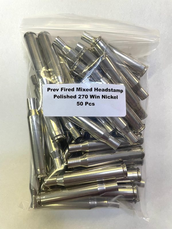 Previously Fired Mixed Headstamp Polished 270 Win Nickel Cases 50Bag