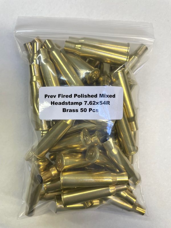 Previously Fired Mixed Headstamp Polished 7.62x54R Brass Cases 50Bag