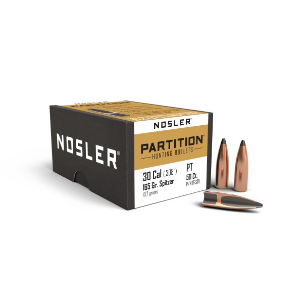 NOSLER 30 (.308) 165gr Spitzer Bullet Partition 50/Box