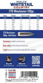 Nosler 270 Winchester 130gr Solid Base® Whitetail Country™ Ammunition - Image 2