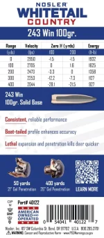 Nosler 243 Winchester 100gr Solid Base® Whitetail Country™ Ammunition - Image 4
