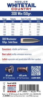 Nosler 308 Win 150gr Solid Base® Whitetail Country™ Ammunition - Image 3